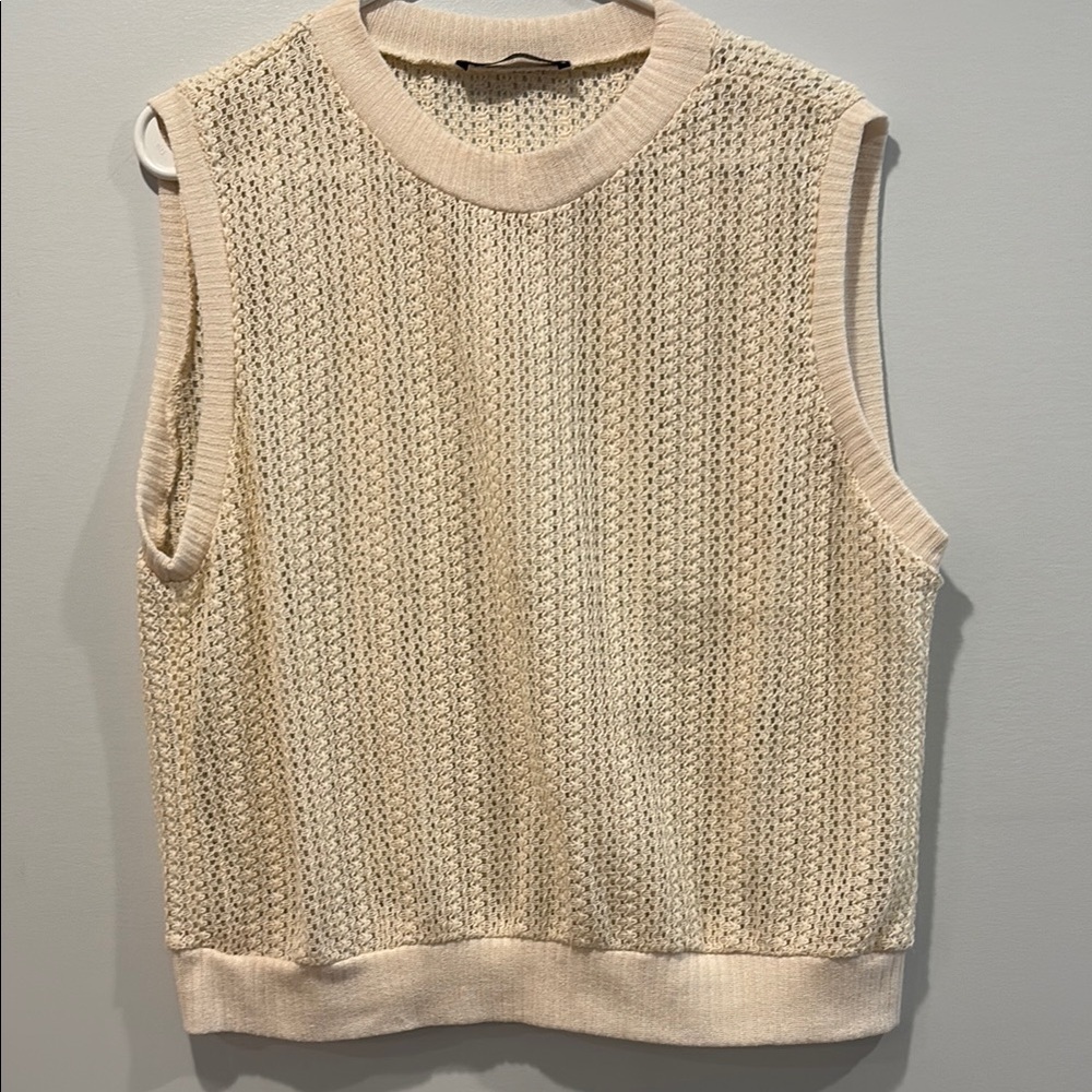 Cream Sleeveless Knit Sweater